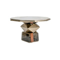 "Moderne Geometrische Tafel met Metaal- en Houten Accent"