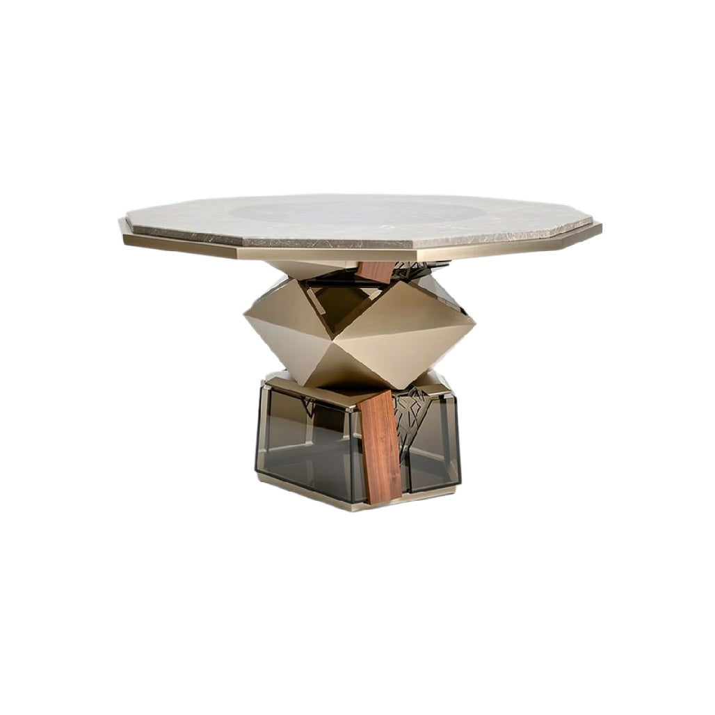 "Moderne Geometrische Tafel met Metaal- en Houten Accent"