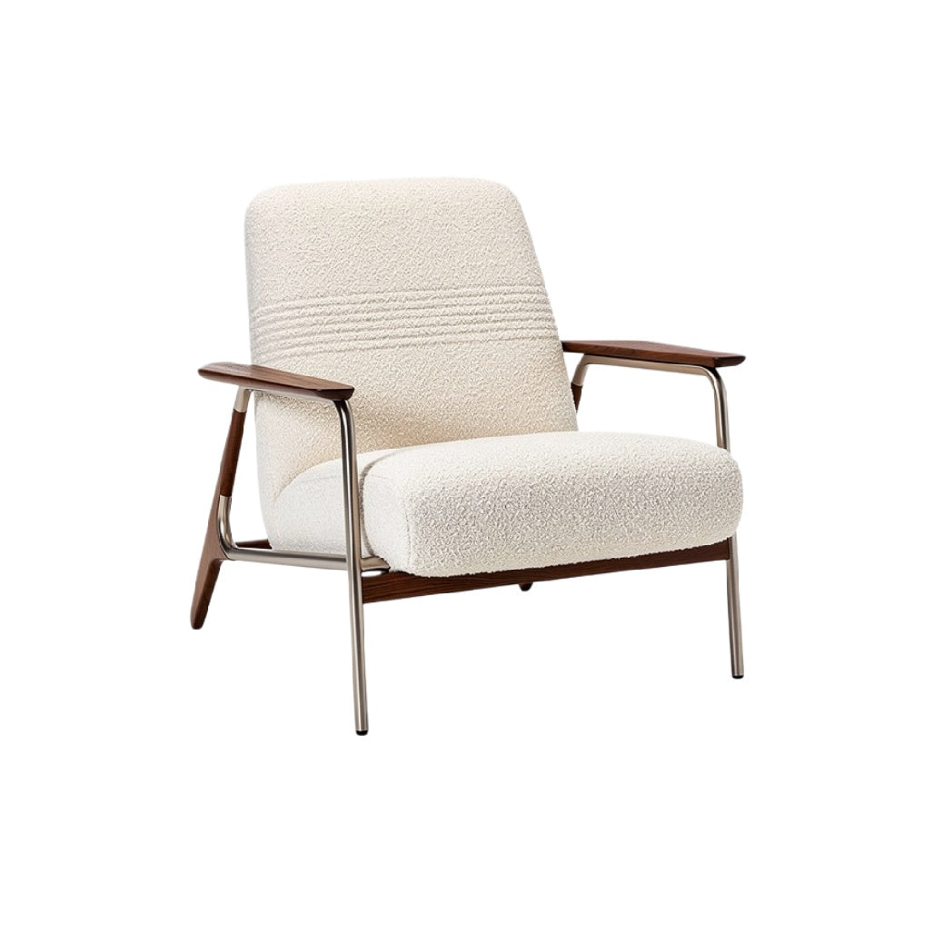 Titel: "Moderne Relaxstoel met Houten Accenten en Stof Bekleding"