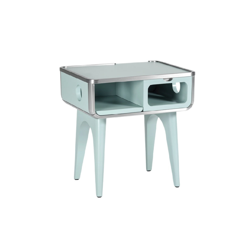 "Modern Blauw Nachttafel met Opbergruimte en Minimalistisch Design"